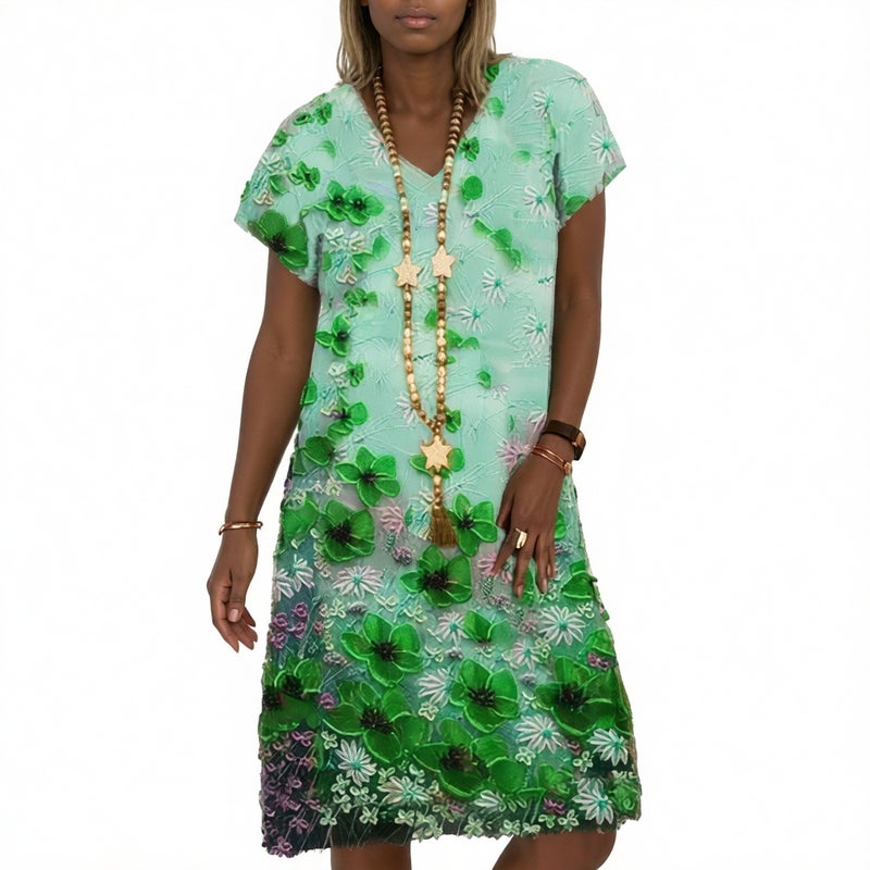 Women's Bohemian Print Deep V-Neck Short Sleeve Dress - Image 3