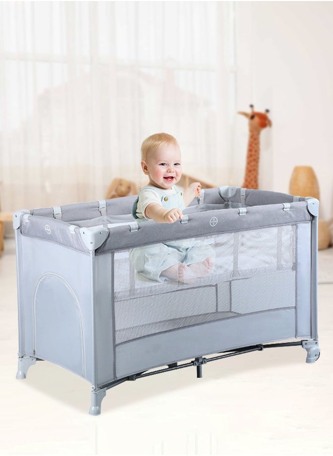 Soft Touch - Baby Bed 2 In 1 Baby Crib Portable Toddler Playard Foldable Baby Cot Travel Crib Nursery Center for Infant with Carry Bag - Image 1