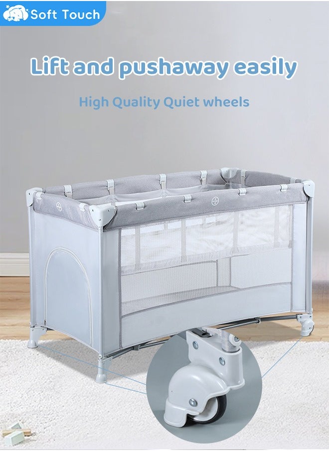 Soft Touch - Baby Bed 2 In 1 Baby Crib Portable Toddler Playard Foldable Baby Cot Travel Crib Nursery Center for Infant with Carry Bag - Image 1