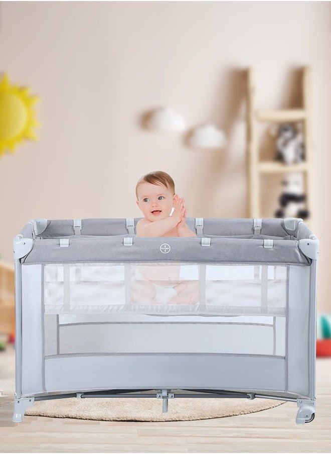Soft Touch - Baby Bed 2 In 1 Baby Crib Portable Toddler Playard Foldable Baby Cot Travel Crib Nursery Center for Infant with Carry Bag - Image 1