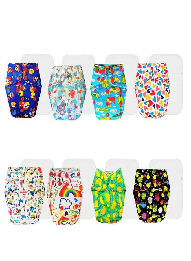 Dumbledo Premium Cloth Diaper with Cotton Insert (Pack of 8) | Soft & Gentle | Leakproof | Adjustable Snaps | Perfect for Indian Summers | 3 Months - 3 Years | Unisex Baby - Image 1