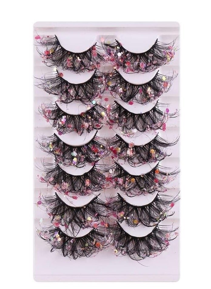 Excefore 7 Pairs Night Luminous Glitter False Eyelashes Wispy Faux Mink Lashes Colored Eyelashes Dramatic Lashes for Party Stage Cosplay - Image 2