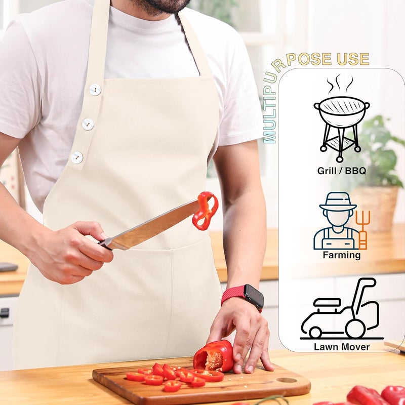 TOSHE Kitchen Apron Waterdrop Resistant Cotton Apron with adjustable Aprons for Women with Pockets 10 Color option Cooking Cream Apron (Cream) - Image 2