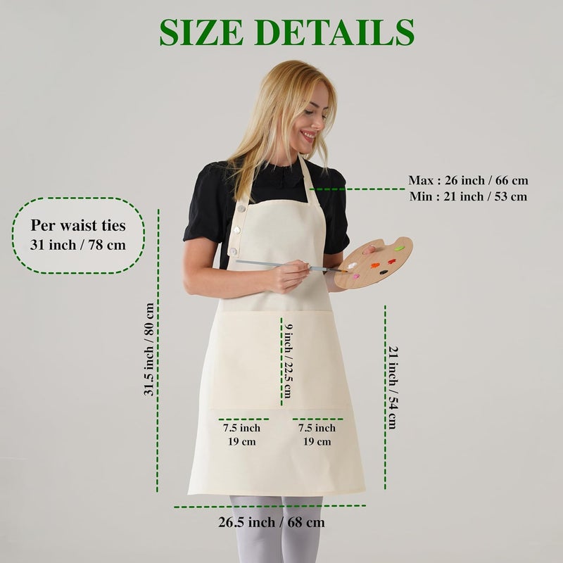 TOSHE Kitchen Apron Waterdrop Resistant Cotton Apron with adjustable Aprons for Women with Pockets 10 Color option Cooking Cream Apron (Cream) - Image 4