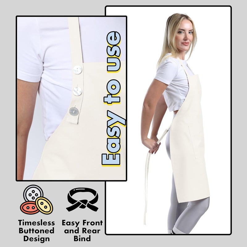 TOSHE Kitchen Apron Waterdrop Resistant Cotton Apron with adjustable Aprons for Women with Pockets 10 Color option Cooking Cream Apron (Cream) - Image 5