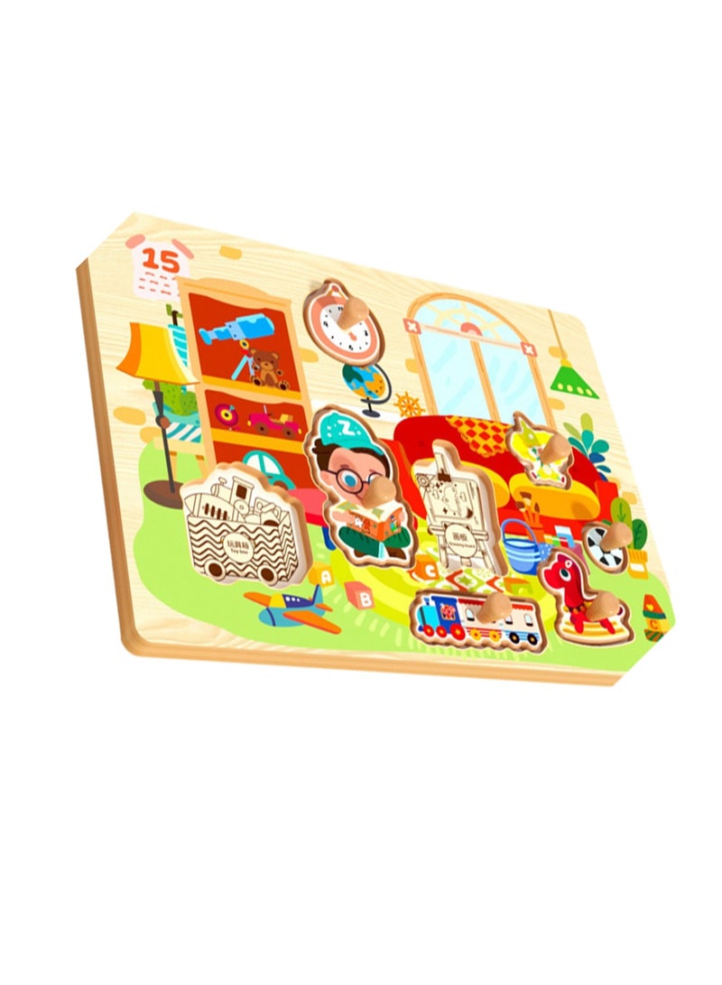 30cm Boys Theme Hand Grab Jigsaw Puzzle Board 1-3 Years Old Children Wooden Peg Jigsaw Puzzle Toy With Handle, Children'S Fine Motor Skills Learning Education, Ideal Gift For 1 - 2 - 3 Years Old Boy - Image 1