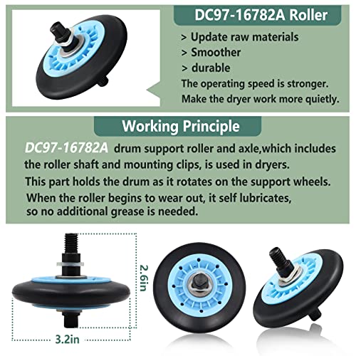 Monkemon Upgraded Dryer Repair Kit Compatible with Samsung Dryer Roller Replacement Kit, for DC97-16782A Dryer Roller, DC93-00634A Idler Pulley, 6602-001655 Belt (6 Roller White Spacer) - Image 3
