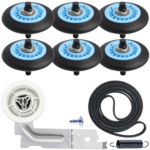 Monkemon Upgraded Dryer Repair Kit Compatible with Samsung Dryer Roller Replacement Kit, for DC97-16782A Dryer Roller, DC93-00634A Idler Pulley, 6602-001655 Belt (6 Roller White Spacer) - Image 1
