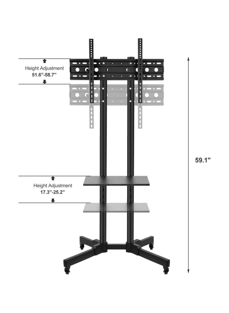 ELTRAZONE Mobile Rolling TV Cart with Lockable Wheels for 32-65inch LED Screen AV Carts & Stands, Tall TV Stand with Mount Height Adjustable Floor TV Stand Holds Up to 50KG Max VESA 600x400mm - Image 4