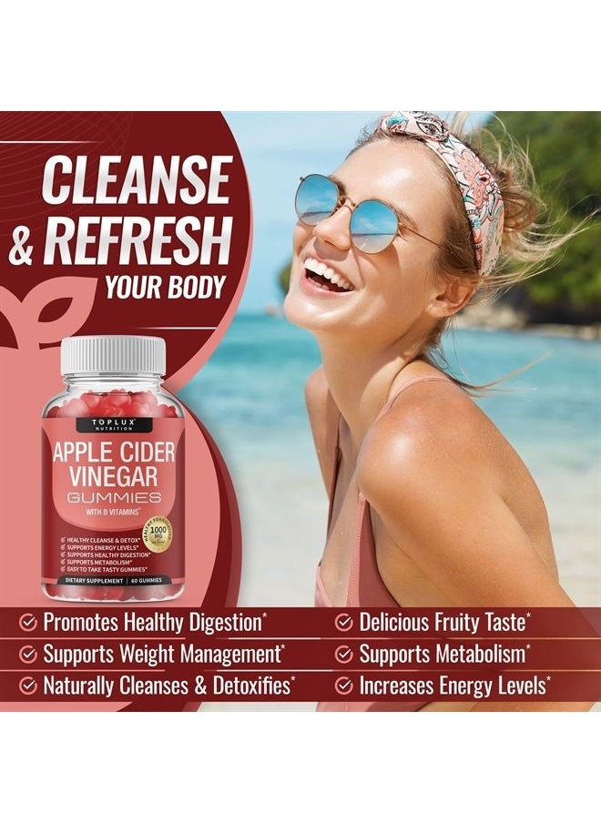 Toplux - Apple Cider Vinegar Gummies - 1000mg ACV with B12, Beet Root, Pomegranate for Immune System, Detox & Cleanse, Gummy Alternative to Apple Cider Vinegar Capsules, for Men Women 2X Pack - Image 1