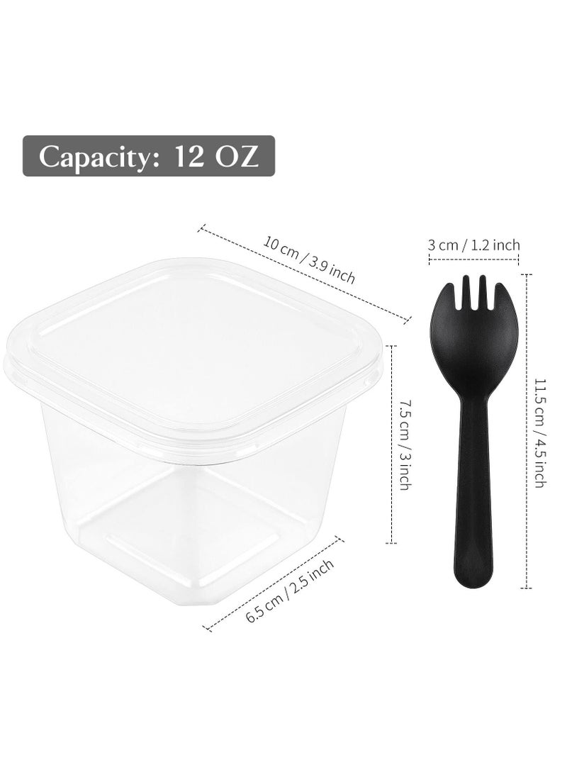 SYOSI - Disposable Dessert Cups,12 oz Square Clear Plastic Cups with Lids and Spoons, Fruit Cake Containers for Oatmeal Yogurt Parfait Mousse Ice Cream Strawberry Shortcake 50 Pcs - Image 1