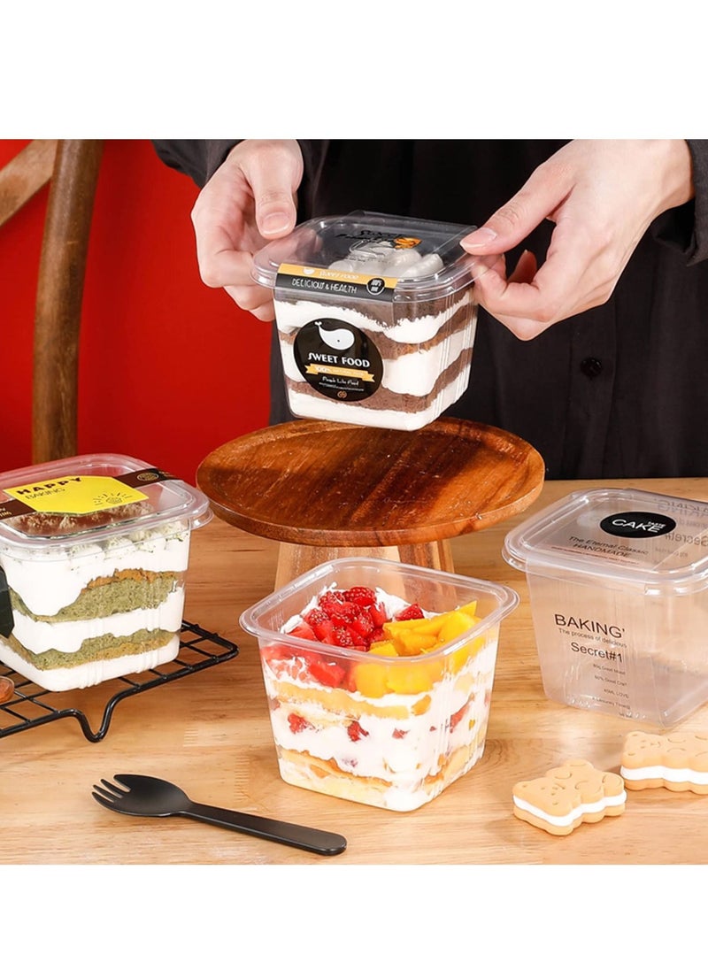 SYOSI - Disposable Dessert Cups,12 oz Square Clear Plastic Cups with Lids and Spoons, Fruit Cake Containers for Oatmeal Yogurt Parfait Mousse Ice Cream Strawberry Shortcake 50 Pcs - Image 1
