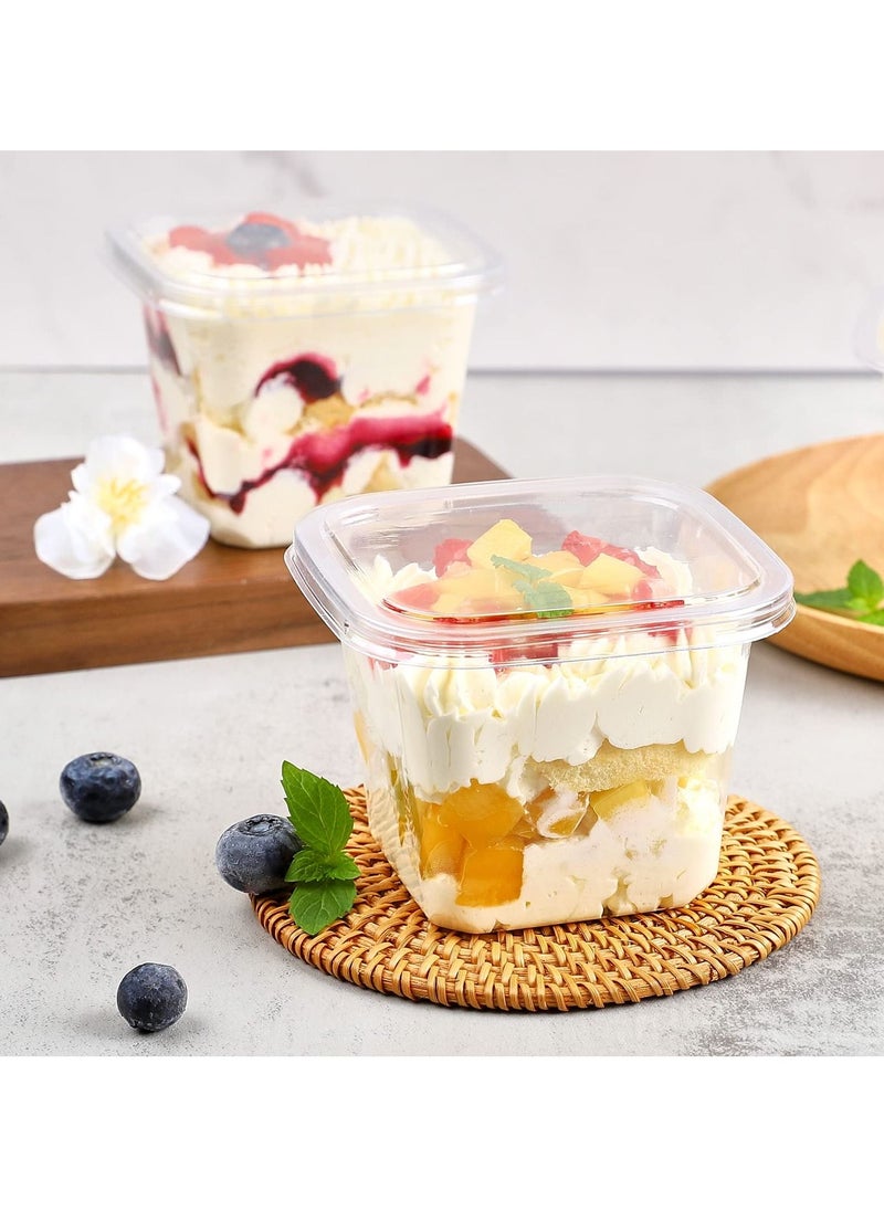 SYOSI - Disposable Dessert Cups,12 oz Square Clear Plastic Cups with Lids and Spoons, Fruit Cake Containers for Oatmeal Yogurt Parfait Mousse Ice Cream Strawberry Shortcake 50 Pcs - Image 1