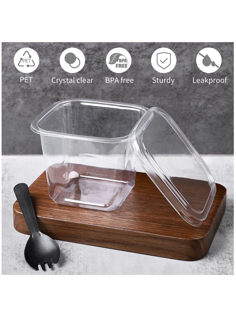 SYOSI - Disposable Dessert Cups,12 oz Square Clear Plastic Cups with Lids and Spoons, Fruit Cake Containers for Oatmeal Yogurt Parfait Mousse Ice Cream Strawberry Shortcake 50 Pcs - Image 1