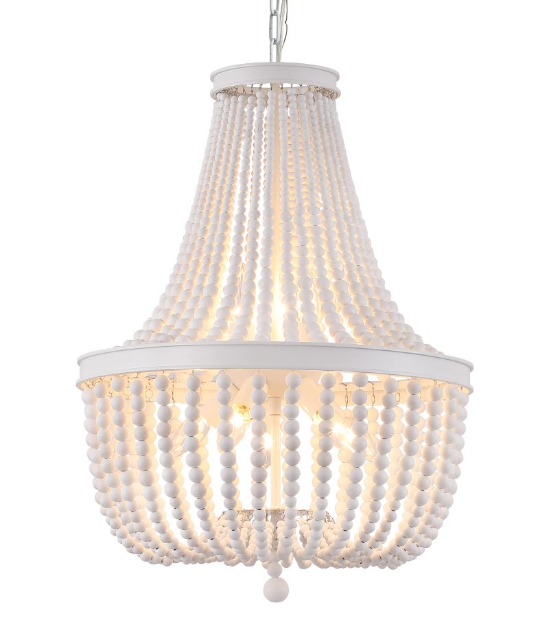 QS Q&S Beaded Chandelier Farmhouse White Wood Beaded Boho Light Fixture Vintage Antique 8 Lights for Dining Room Nursery Kitchen Foyer Bedroom Living Room UL Listed - Image 1