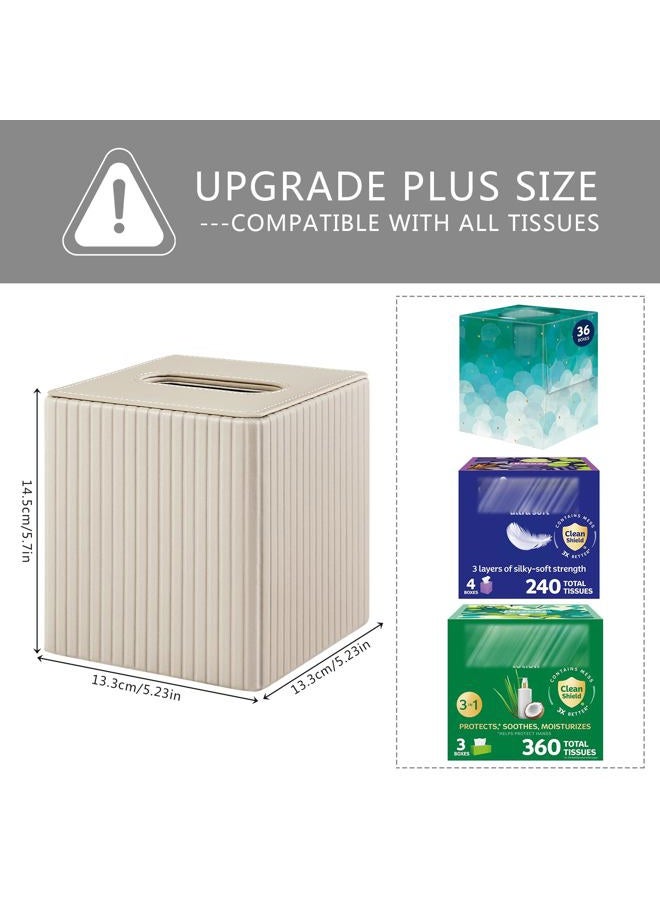 XNONE PU Leather Tissue Box Cover Square Tissue Box Holder for Bathroom Vanity Countertop Night Stands Bedroom Office Desk,Modern Tissue Decorative Organizer with Magnetic Closure (Beige) - Image 4