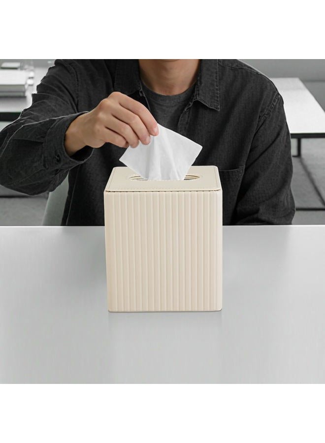 XNONE PU Leather Tissue Box Cover Square Tissue Box Holder for Bathroom Vanity Countertop Night Stands Bedroom Office Desk,Modern Tissue Decorative Organizer with Magnetic Closure (Beige) - Image 3