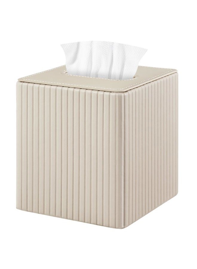 XNONE PU Leather Tissue Box Cover Square Tissue Box Holder for Bathroom Vanity Countertop Night Stands Bedroom Office Desk,Modern Tissue Decorative Organizer with Magnetic Closure (Beige) - Image 1