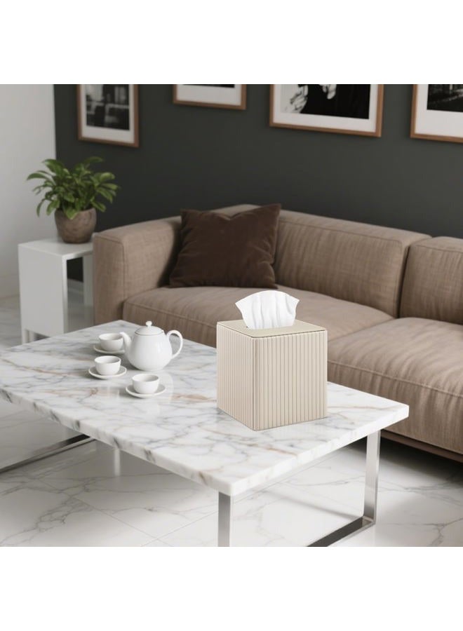 XNONE PU Leather Tissue Box Cover Square Tissue Box Holder for Bathroom Vanity Countertop Night Stands Bedroom Office Desk,Modern Tissue Decorative Organizer with Magnetic Closure (Beige) - Image 2