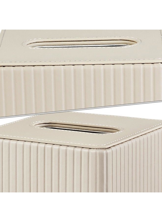 XNONE PU Leather Tissue Box Cover Square Tissue Box Holder for Bathroom Vanity Countertop Night Stands Bedroom Office Desk,Modern Tissue Decorative Organizer with Magnetic Closure (Beige) - Image 5