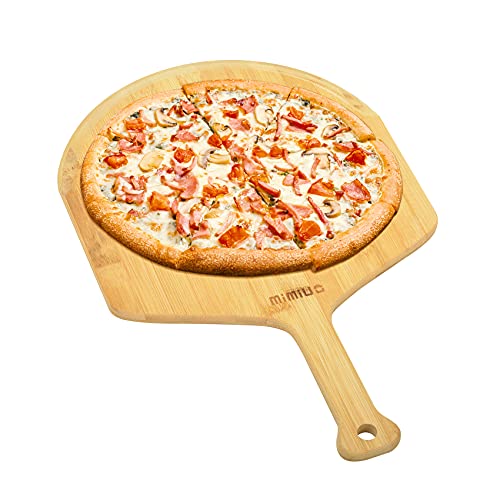 Mimiuo Natural Bamboo Pizza Peel  12 Inch Wooden Pizza Spatula for Baking Homemade Pizza Bread and Cutting Fruit Vegs