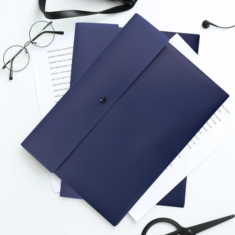 VANRA Poly File Folder Pockets File Jacket Plastic Envelope Flat Document Letter Organizer with Snap Button Closure A4 Letter Size (Pack of 5, Navy Blue) - Image 3