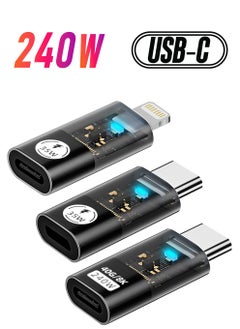 35W/480Mbps USB-C Male to Lightning Female Adapter, 240W/40Gbps USB Type C Male to Female Extender, 35W/480Mbps USB C Female to Lightning Male Converter (3 Pack, Transparent Black)