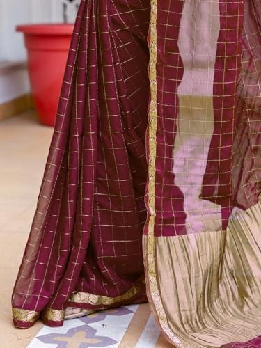 Satrani Women's Silk Weaving Saree with Unstitched Blouse Piece (4541S811N_Maroon) - Image 5