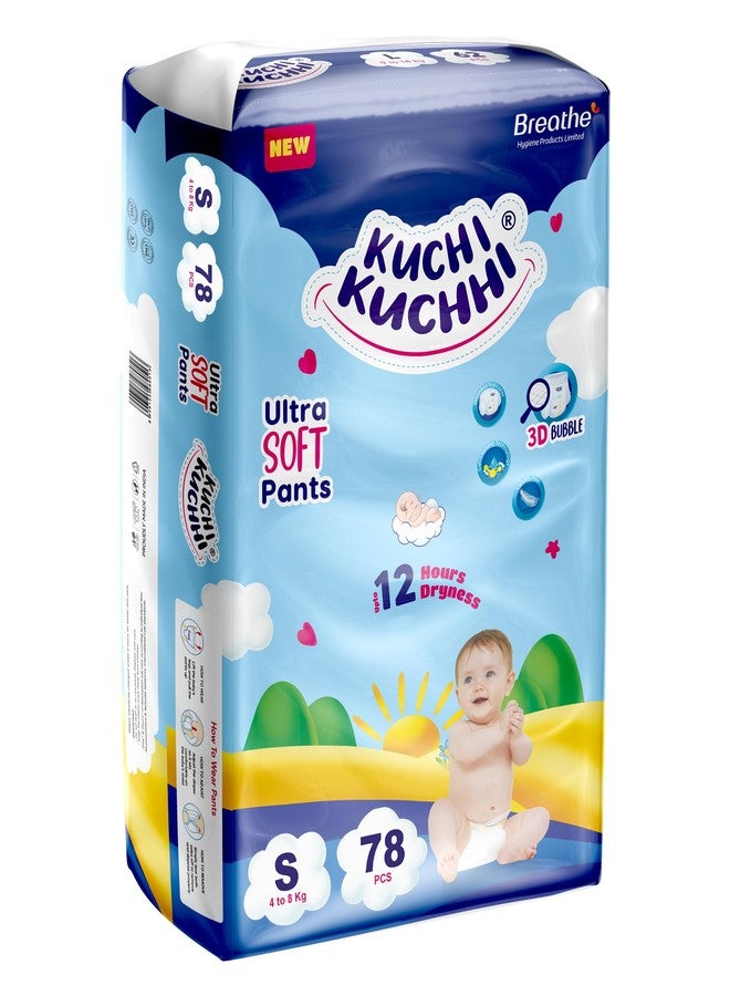 KUCHI KUCHHI Premium super soft baby diaper with a 3D bubble top and super absorbent core | Added active leak barriers and wetness indicators - S Size, 78 Count - Image 1