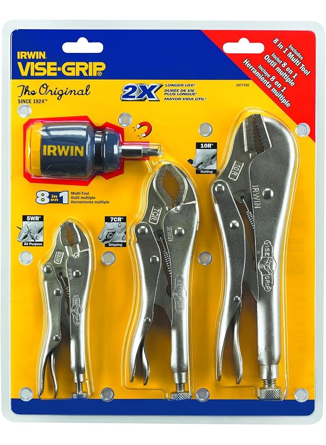 IRWIN 2077703 Vise Grip Fast Release Locking Pliers Set With Free 8 Inch 1 Multi Tool 3 Piece One Size