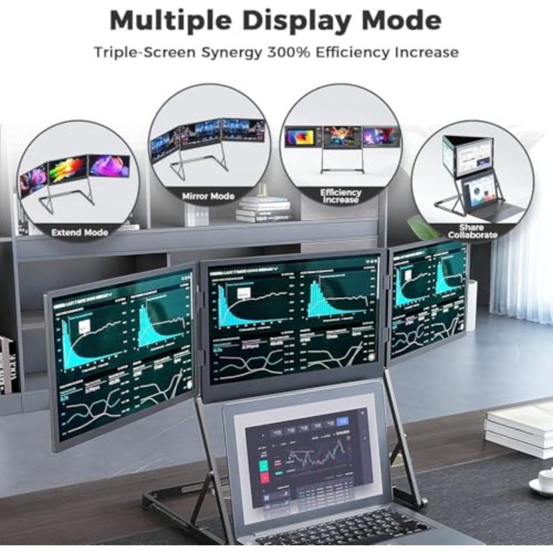 شاشة كمبيوتر محمول رباعية ثلاثية مقاس 15.6 بوصة FHD 1080P IPS شاشة محمولة مع HDR، دوران 180 درجة، التوصيل والتشغيل، متوافقة مع Windows/macOS M1/M2/M3 - Image 4