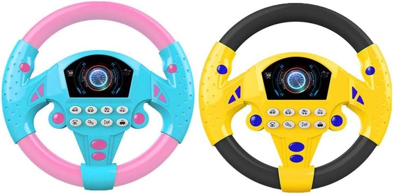 klarako Steering Wheel Toy Car Simulated Driving Wheel Electric Musical Pretend Play Toys for Kids and Toddlers  Pink, 20x20cm - Image 4