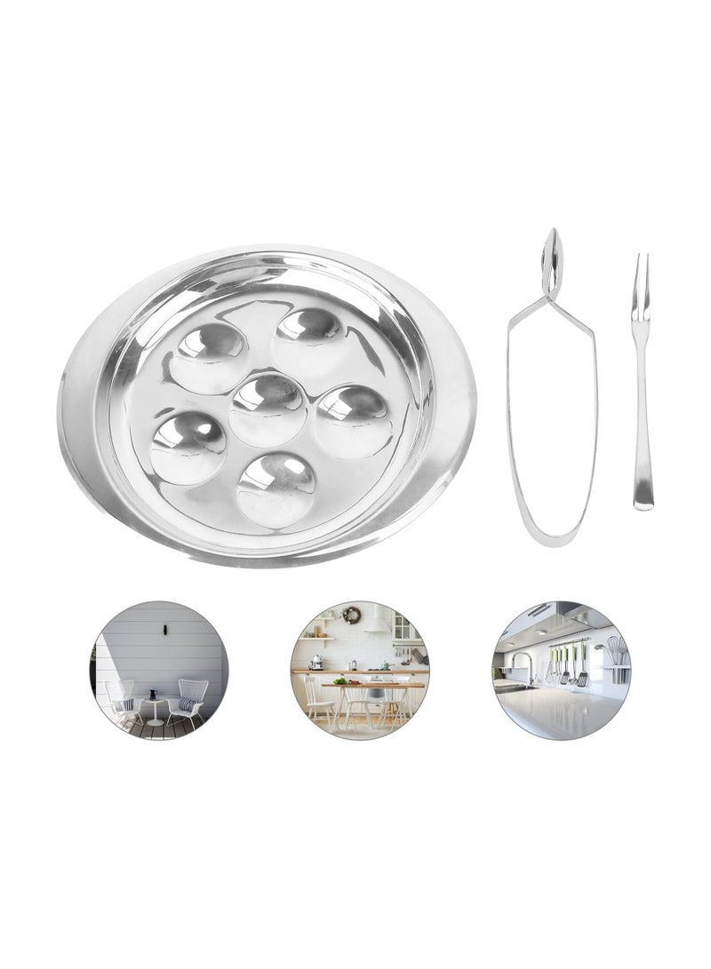 KASTWAVE Snail Tong Forks Set, 3 Pcs Stainless Steel Escargot Tableware Metal Snail Tong 6 Compartment Holes Snail Plate Tong Escargot Fork Escargot Plate for Home BBQ Restaurant  - Image 2