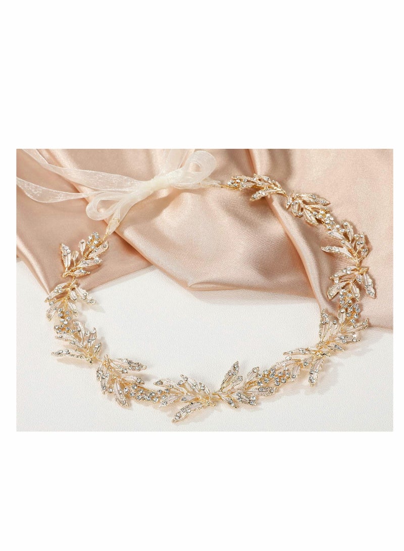 KASTWAVE Leaf Wedding Headpieces for Bride Flower Girl Gold Bridal Headband with Rhinestones Women Handmade Hair Accessories - Image 5