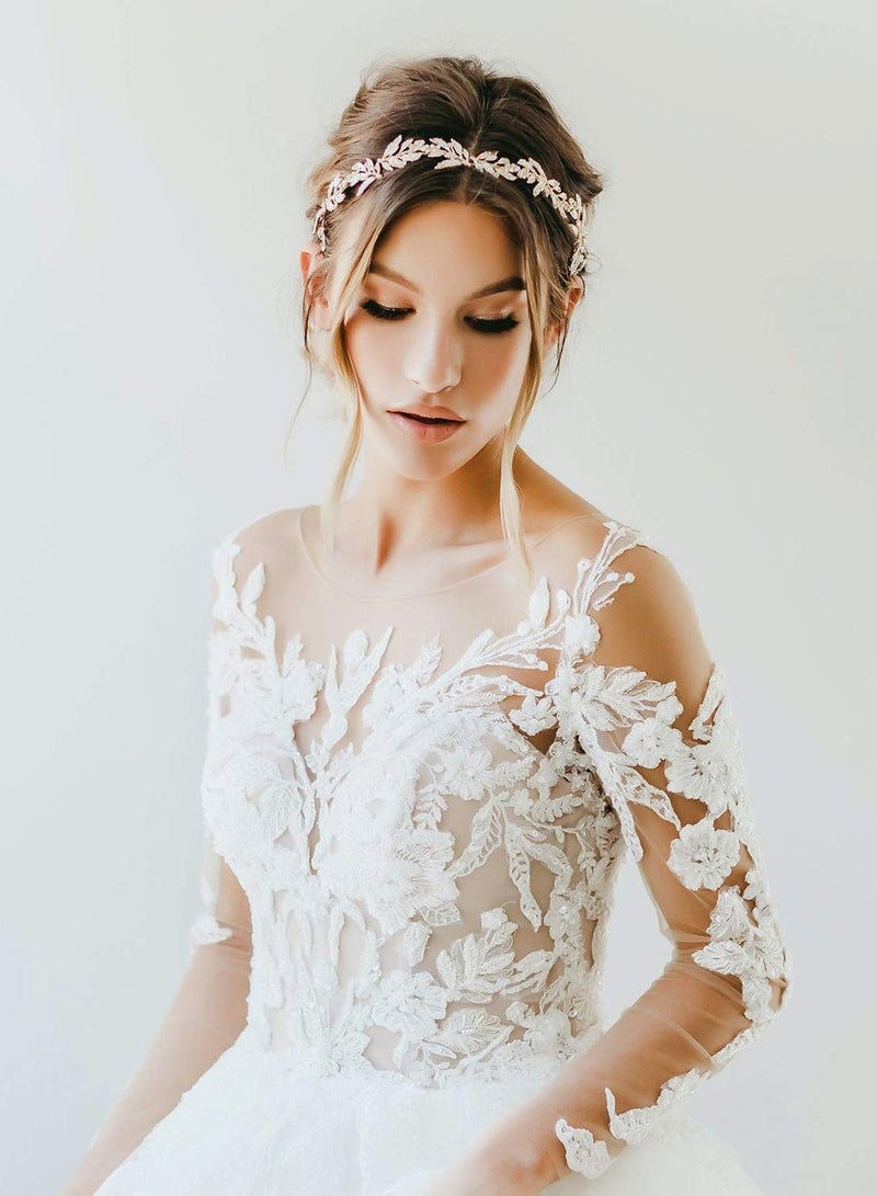 KASTWAVE Leaf Wedding Headpieces for Bride Flower Girl Gold Bridal Headband with Rhinestones Women Handmade Hair Accessories - Image 4