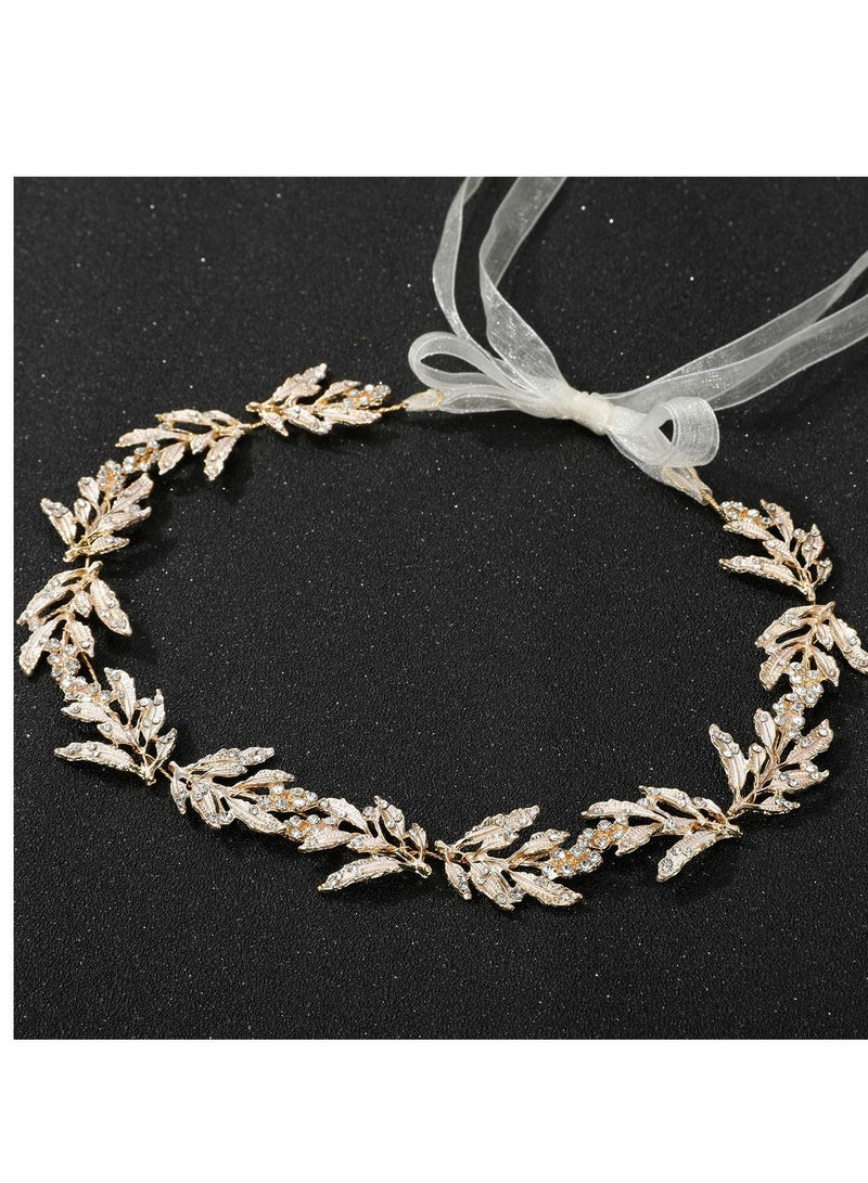 KASTWAVE Leaf Wedding Headpieces for Bride Flower Girl Gold Bridal Headband with Rhinestones Women Handmade Hair Accessories - Image 1