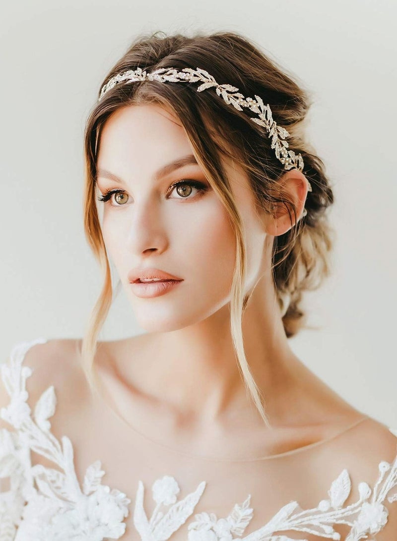 KASTWAVE Leaf Wedding Headpieces for Bride Flower Girl Gold Bridal Headband with Rhinestones Women Handmade Hair Accessories - Image 3
