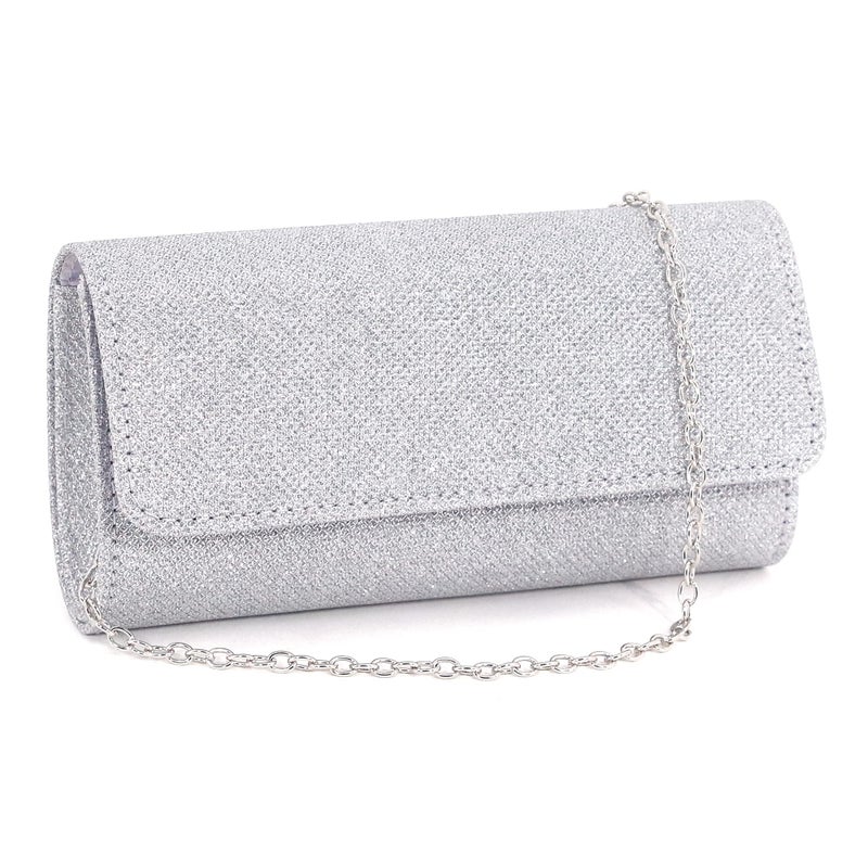 Naimo Flap Dazzling Small Clutch Bag Evening Bag With Detachable Chain (Silver) - Image 1