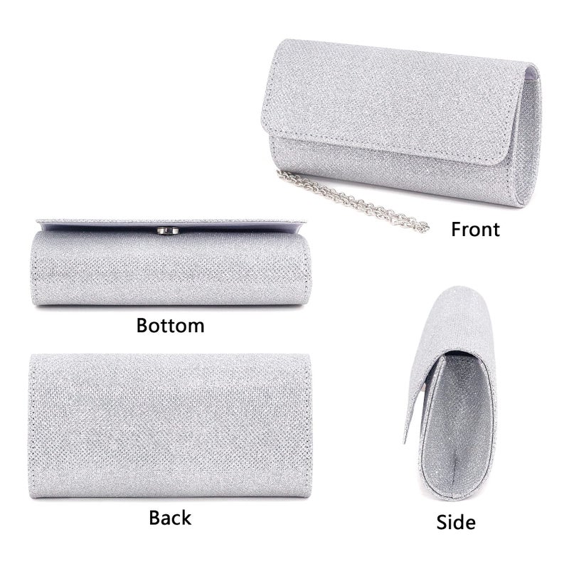 Naimo Flap Dazzling Small Clutch Bag Evening Bag With Detachable Chain (Silver) - Image 2