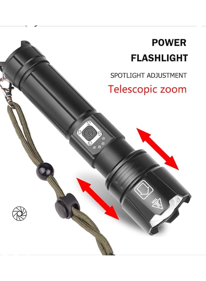 promass Rechargeable LED Flashlights, 10000 lumens XHP70.2 Super Bright Tactical Torch Light, IPX4 Waterproof & Zoomable Light for Camping, Hiking and Emergencies - Image 5
