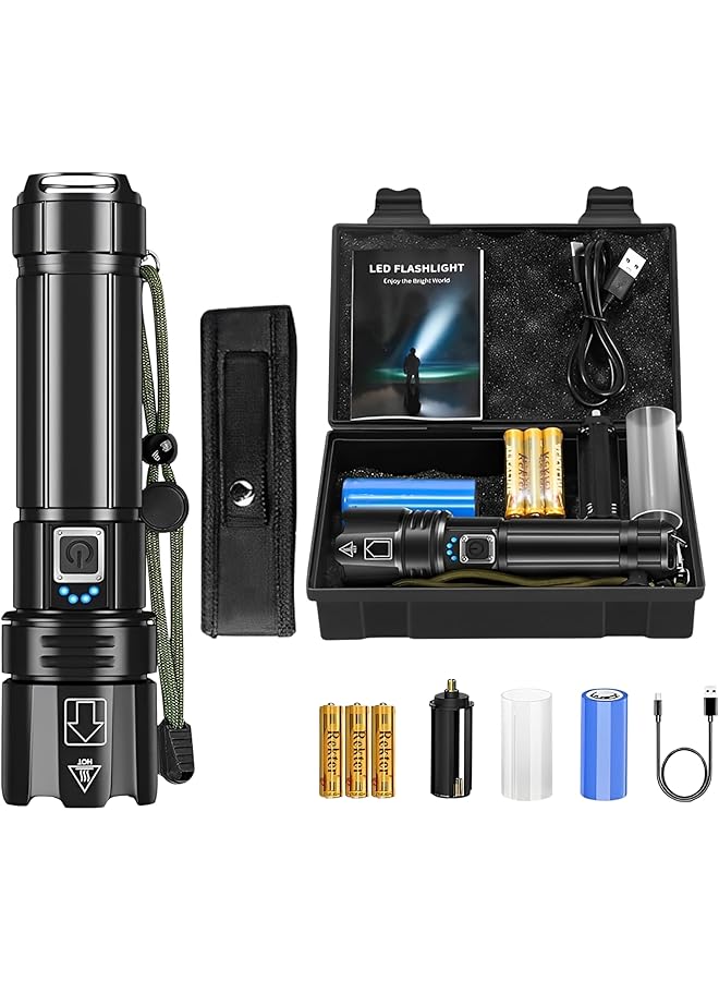 promass Rechargeable LED Flashlights, 10000 lumens XHP70.2 Super Bright Tactical Torch Light, IPX4 Waterproof & Zoomable Light for Camping, Hiking and Emergencies - Image 1