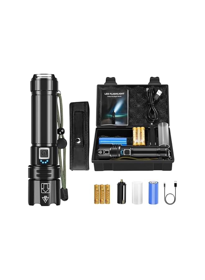 promass Rechargeable LED Flashlights, 10000 lumens XHP70.2 Super Bright Tactical Torch Light, IPX4 Waterproof & Zoomable Light for Camping, Hiking and Emergencies - Image 2