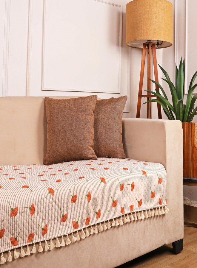 STITCHNEST غطاء حماية أريكة مخملي مبطن مطبوع من ستيتشنست، بثلاثة مقاعد، مزين بشرابات - Image 1