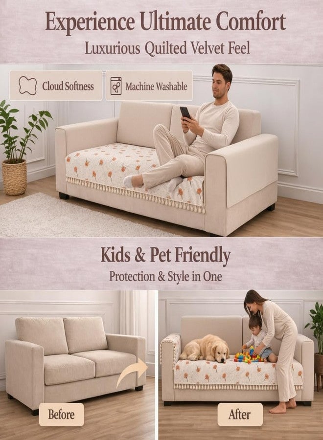STITCHNEST غطاء حماية أريكة مخملي مبطن مطبوع من ستيتشنست، بثلاثة مقاعد، مزين بشرابات - Image 3