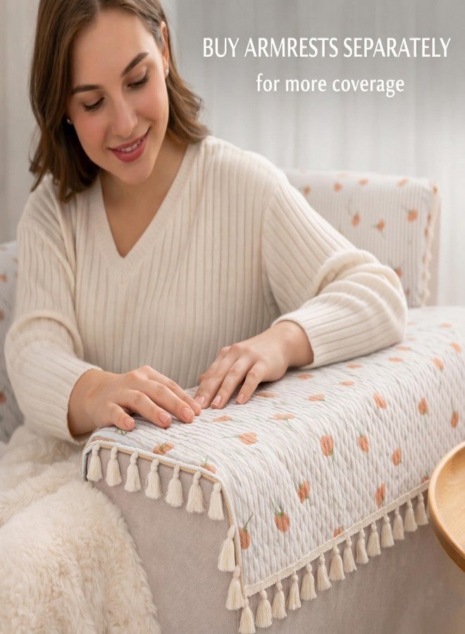 STITCHNEST غطاء حماية أريكة مخملي مبطن مطبوع من ستيتشنست، بثلاثة مقاعد، مزين بشرابات - Image 2