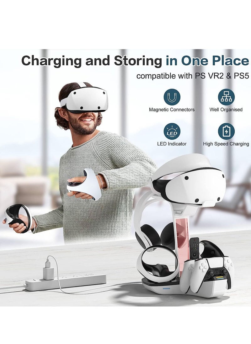SYOSI - Charging Dock Stand for PS5 VR2, PS VR2 Playstation Magnetic Station Controllers, High Speed Stand, LED Indicator, VR Headset Headphones Holder - Image 1