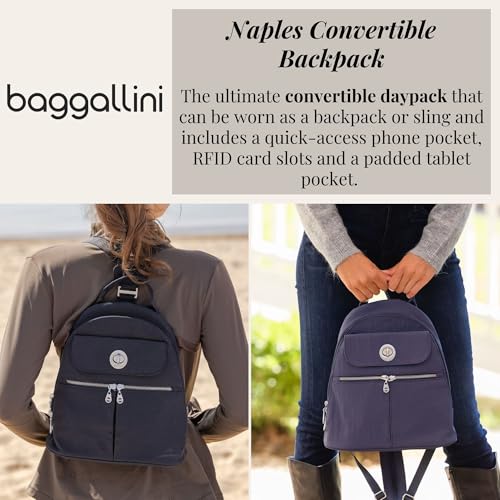 Baggallini Naples Convertible Backpack - Travel Sling Crossbody - 12" Nylon Handbag w/RFID & Padded Tablet Sleeve - Image 2