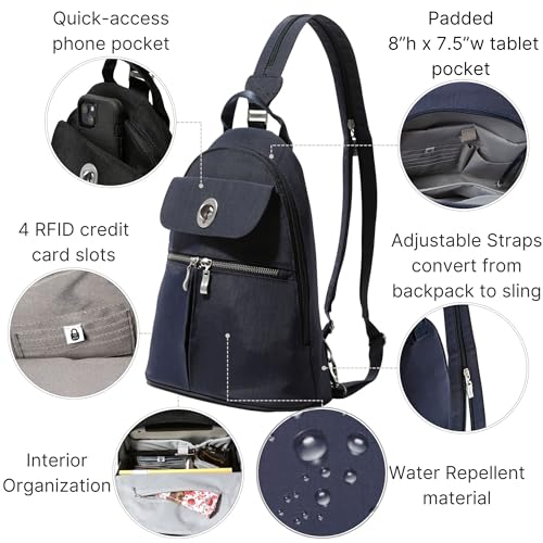 Baggallini Naples Convertible Backpack - Travel Sling Crossbody - 12" Nylon Handbag w/RFID & Padded Tablet Sleeve - Image 3