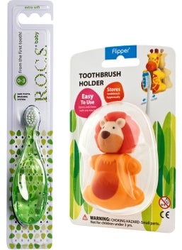 Rocs 0-3 Years Toothbrush + Flipper Hygienic Storage Container Set - With Lion Figure  - Image 3