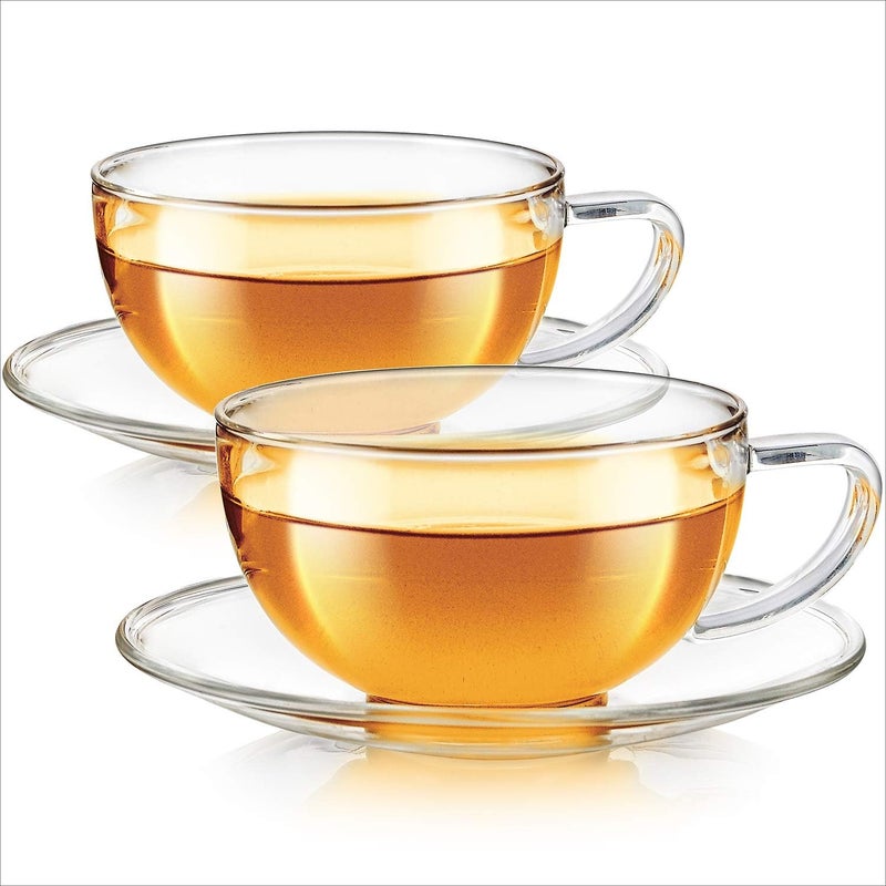 Teabloom Kyoto Teacup and Saucer Set 2Pack  Standard Teacup Size  6 OZ 180 ML Capacity  Crystal Clear Design  Premium Borosilicate Glass  Heat Resistant Microwave Safe - Image 3